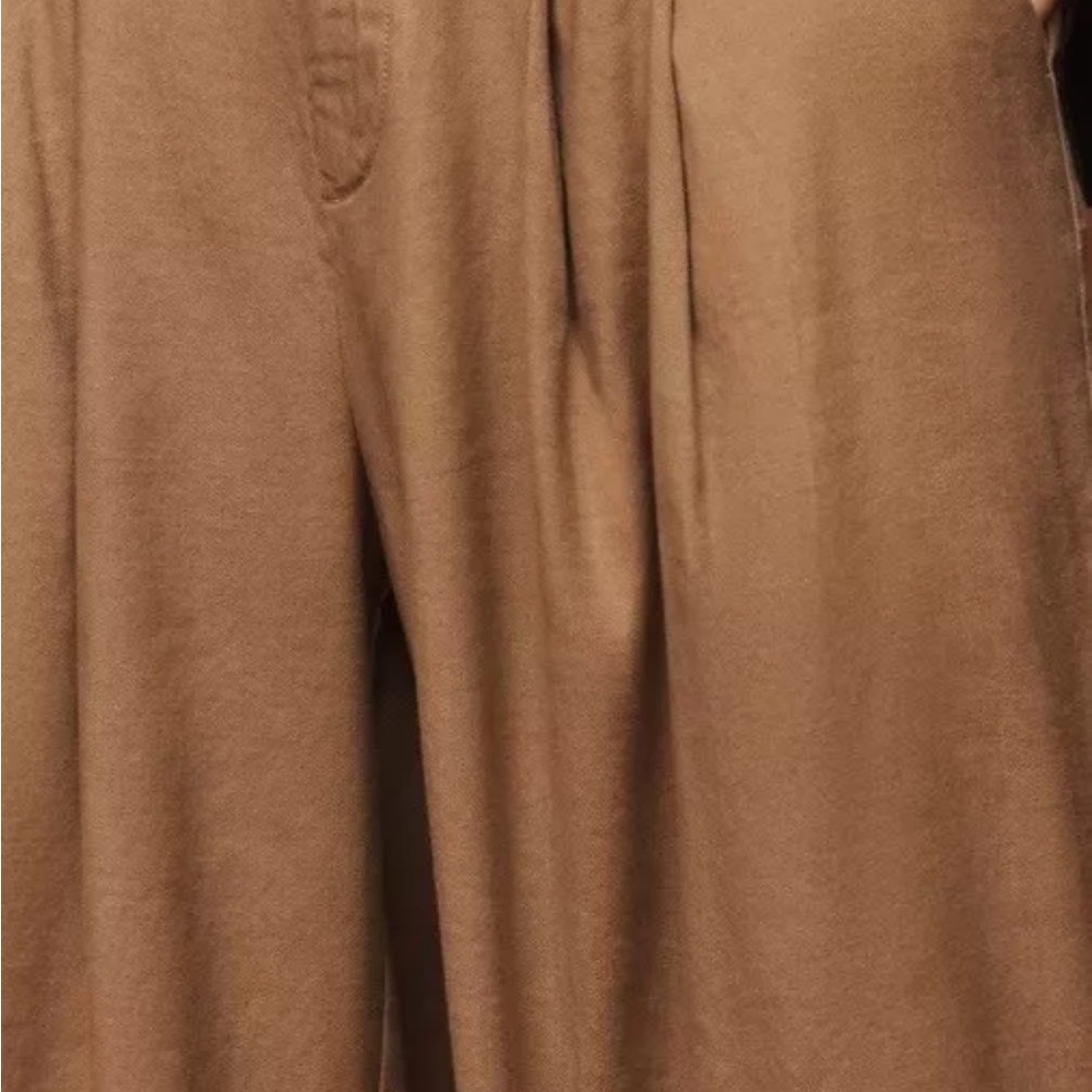 HP!! 🎈NWT Maeve for Anthropologie Linen Avery Wide-Leg Pleated Trousers XLP Tan - Picture 4 of 6